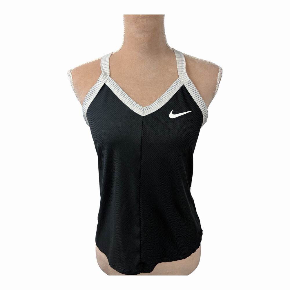 Nike Dri-FIT Tank Top Womens M Black White Ribbed Racerback Athletic